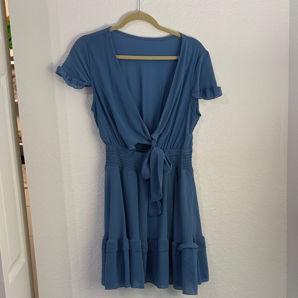 Chic Blue Ruffle Mini Dress - Picture 7 of 9